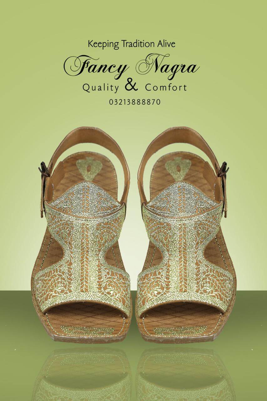 Art # 132 FNF Pure Leather Handmade Tilla Work Jaldar Kohati