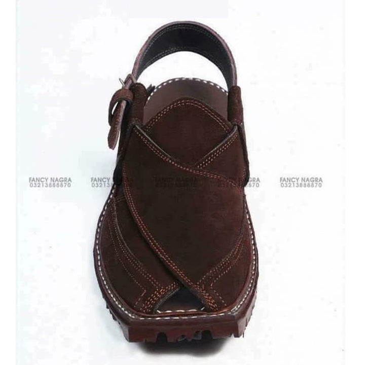 Art #144 Peshawari Chappal / Sandal Handmade - Dark Brown - Genuine Leather – Thick Sole - Gents