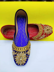 Art # FNF 17 KUNDAN PURE LEATHER HAND MADE KHUSSA ( Blue & Red )