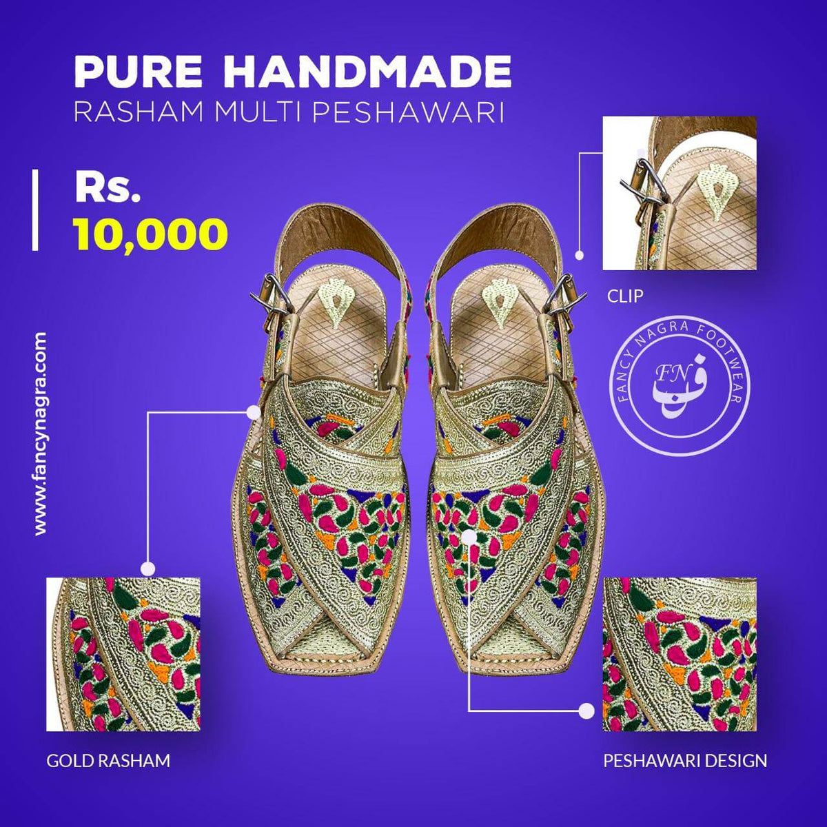 Art # 128 FNF Pure Handmade Tilla & Resham Multi Peshawari