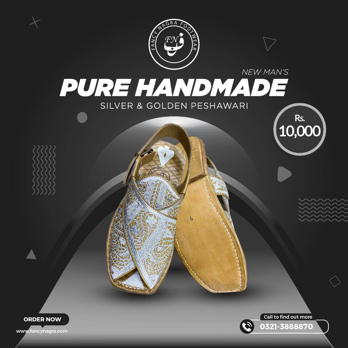 Art # 129 FNF Pure Leather Handmade Tilla Work Peshawari