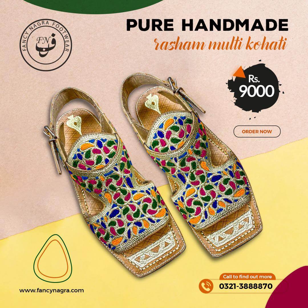 Art # 131 FNF Pure Leather Handmade Tilla &#038; Resham Work Kohati