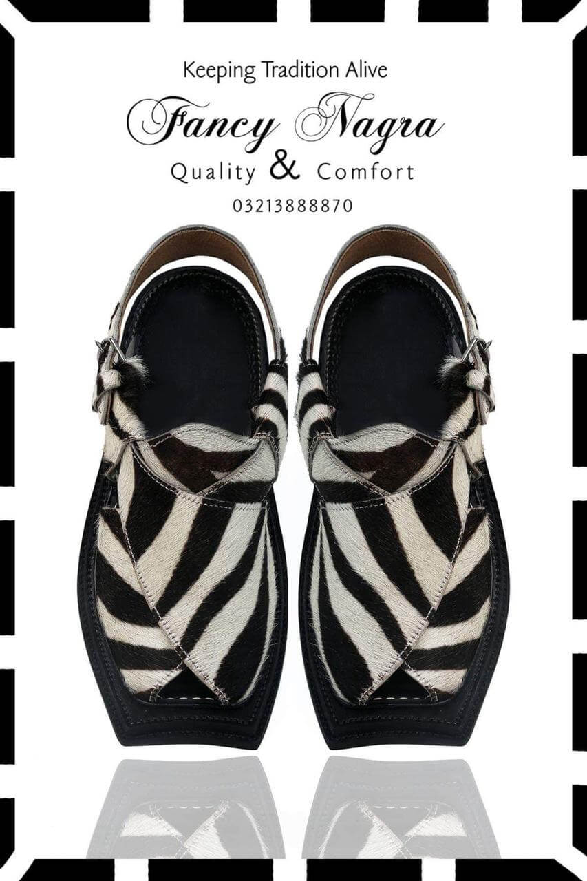 Art #136 Peshawari Zebra Skin Handmade Work Chappal / Sandal – Gents – Wedding Wear