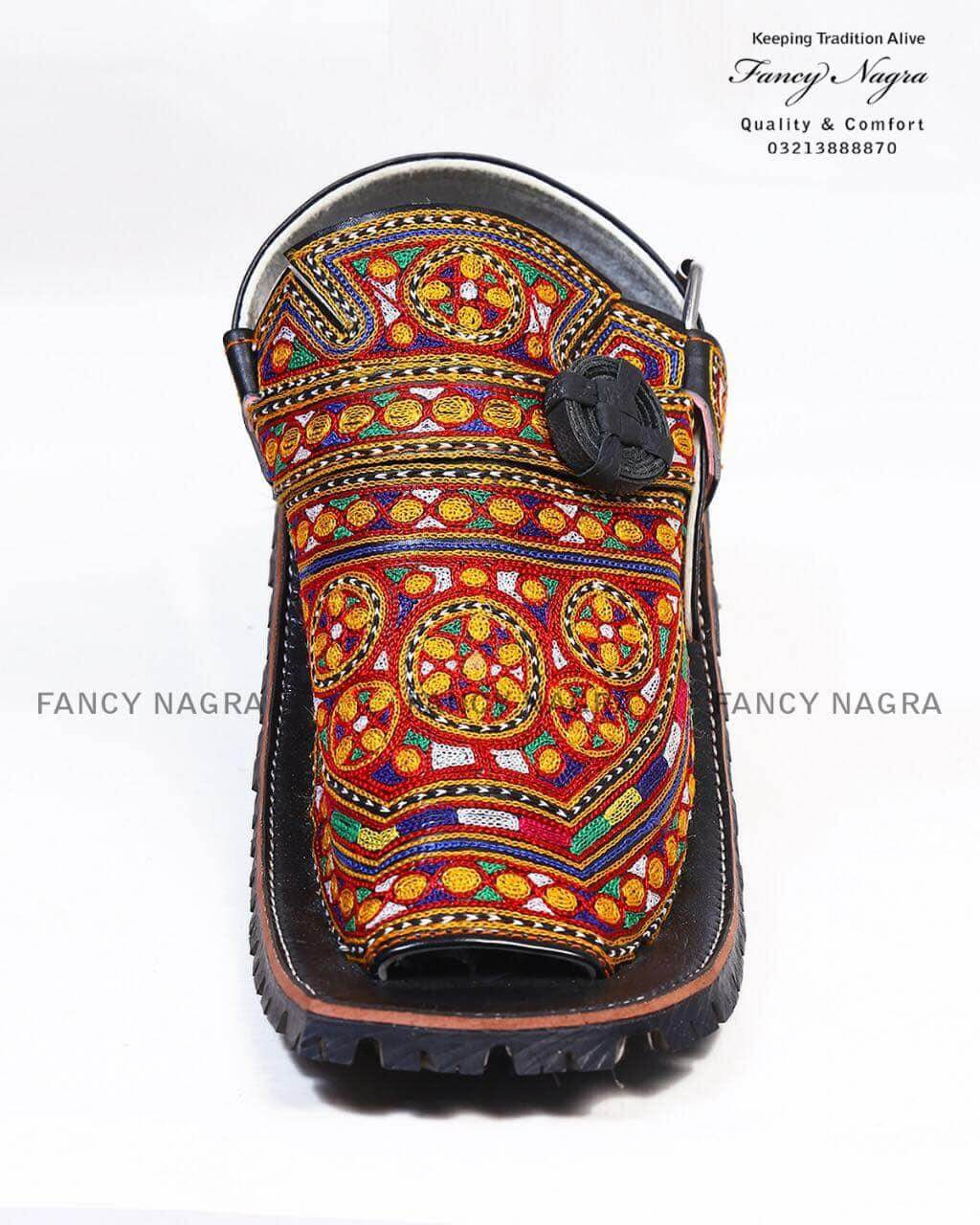 Art #139 Balochi Resham Handmade Work Chappal / Sandal – Gents – Wedding Wear