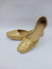 Art # 207 Ladies Hand Made Khussa Golden – Pure Leather - Fancy Nagra