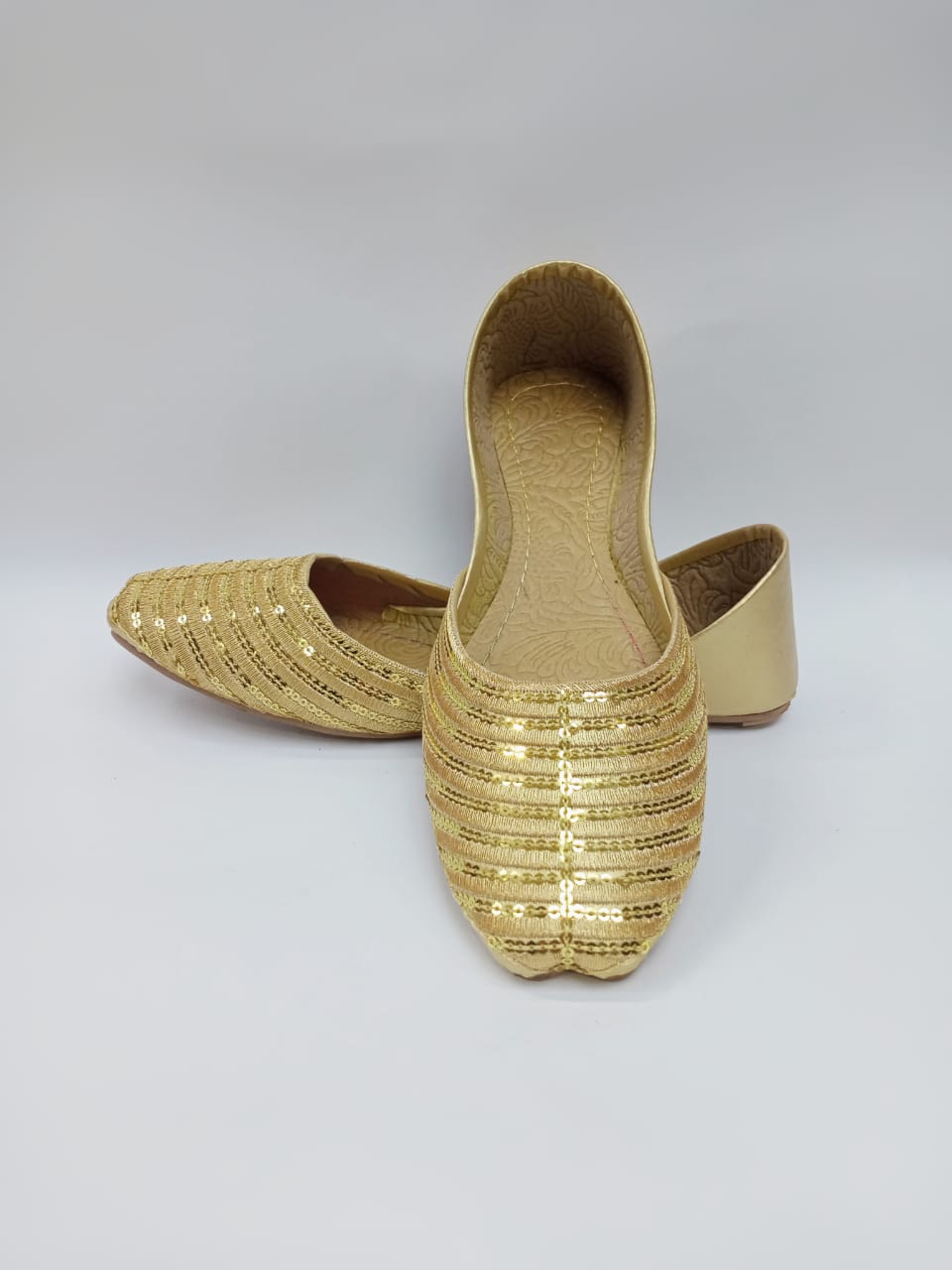 Art # 207 Ladies Hand Made Khussa Golden – Pure Leather - Fancy Nagra