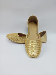 Art # 207 Ladies Hand Made Khussa Golden – Pure Leather - Fancy Nagra