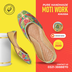 Art # 166 Ladies Hand Made Khussa – Fancy Nagra – Moti Work – Leather Sole