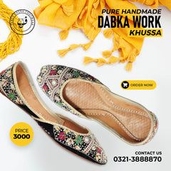 Art # 168 Ladies Hand Made Khussa – Fancy Nagra – Contrast Dabka Work – Leather Sole