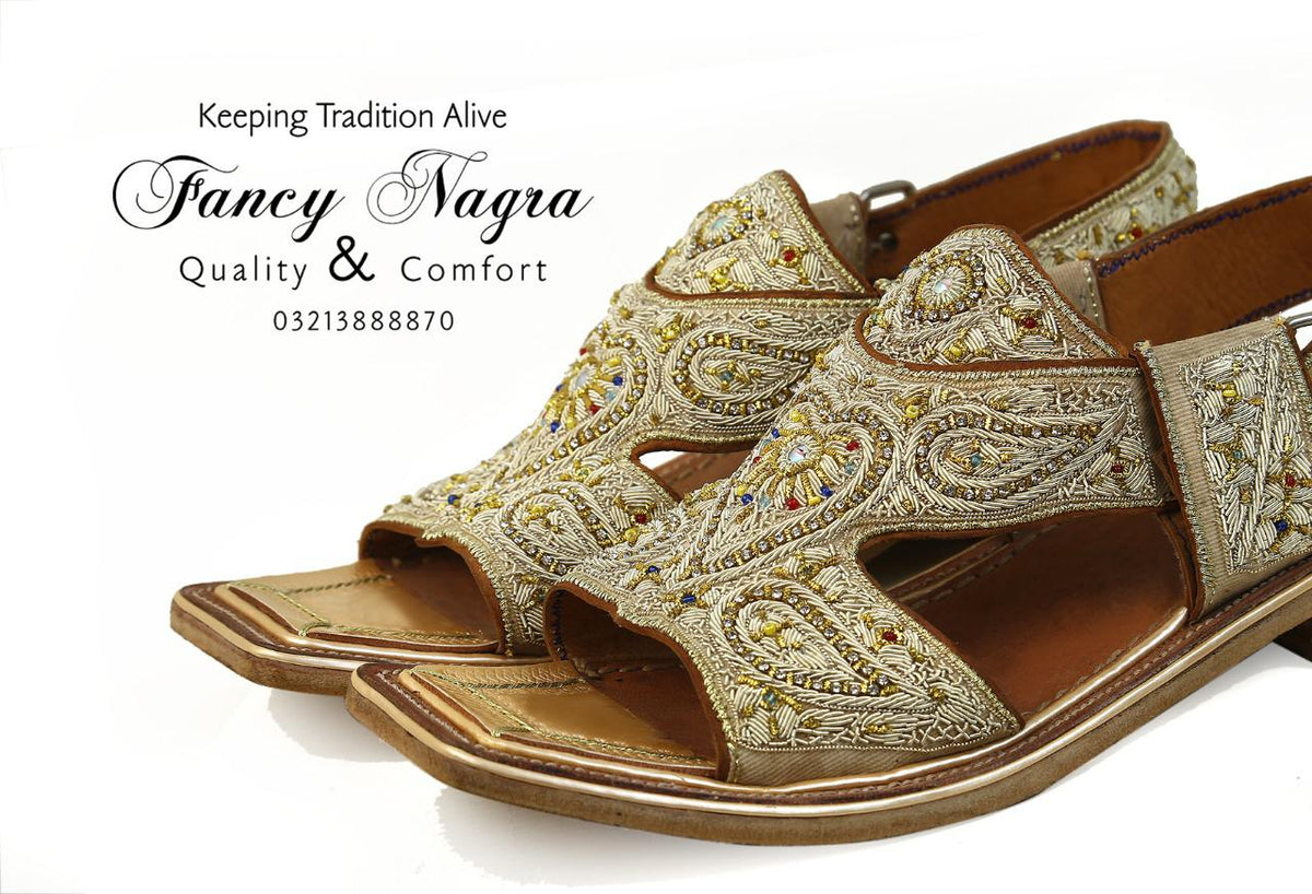 Art # FNF 638  Tilla Work Peshawri Golden