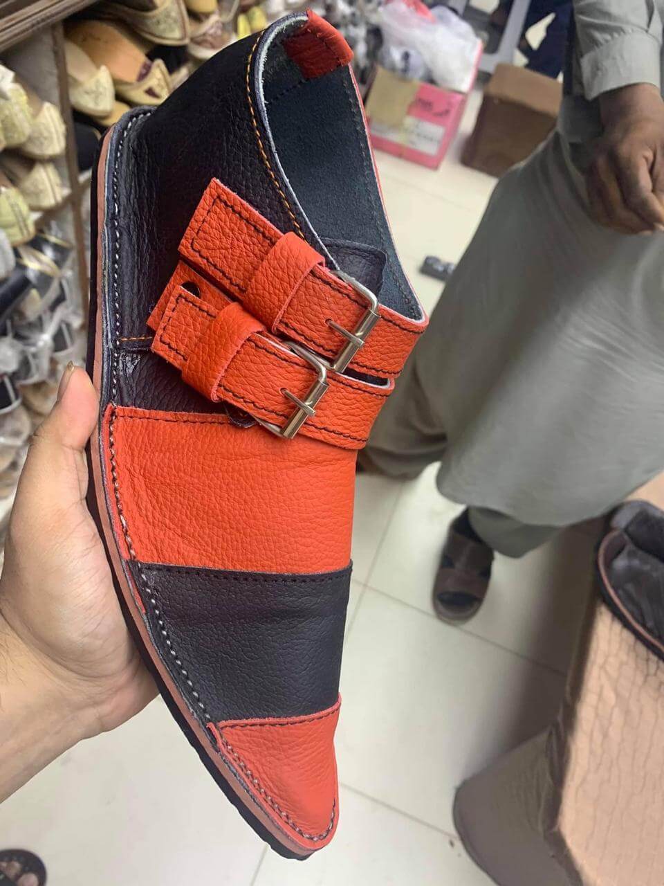 Art # 122 Pure Leather Balochi Boot Orange &#038; Black