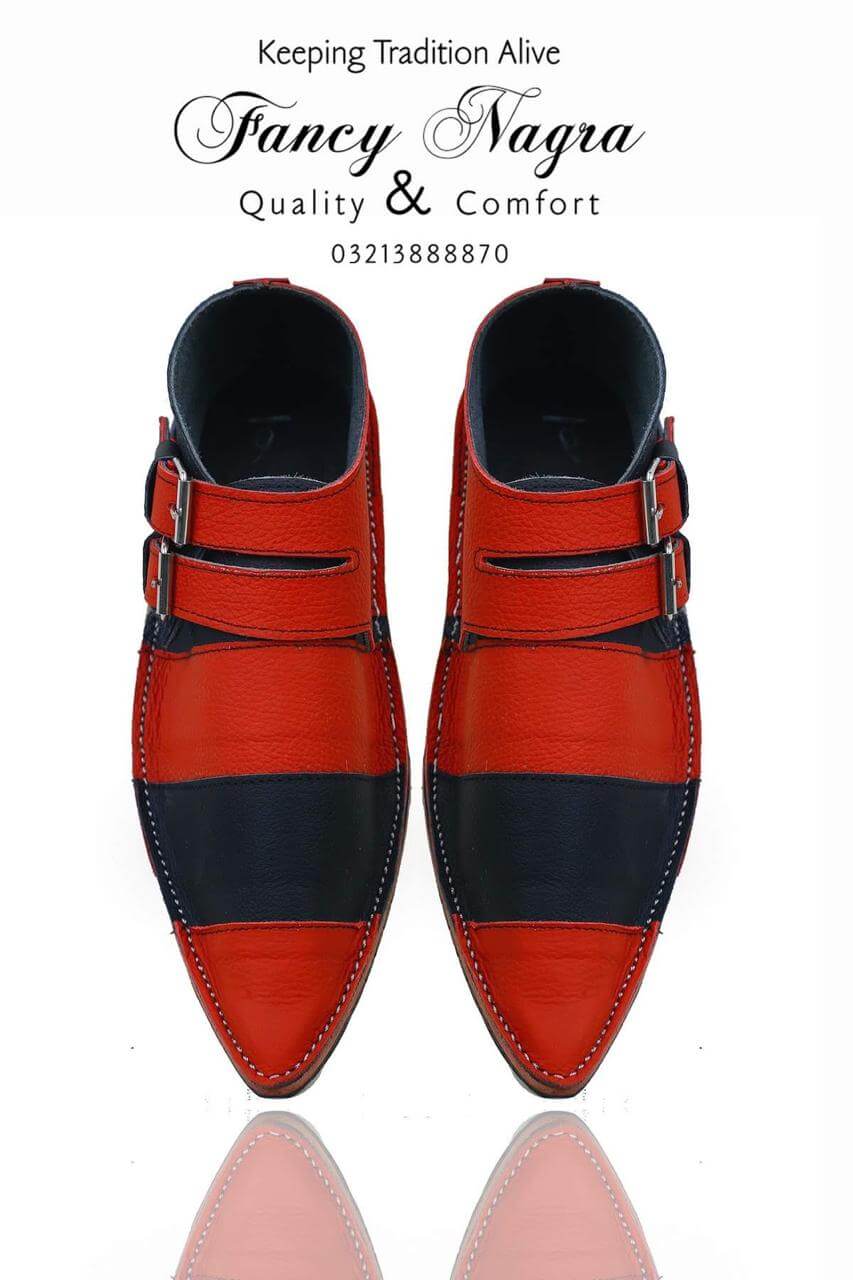 Art # 122 Pure Leather Balochi Boot Orange &#038; Black