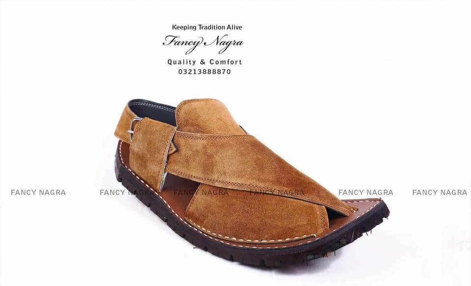 Art #143 Peshawari Chappal / Sandal Handmade - Camel Brown - Genuine Leather – Thick Sole - Gents