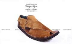 Art #143 Peshawari Chappal / Sandal Handmade - Camel Brown - Genuine Leather – Thick Sole - Gents