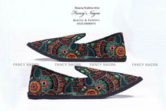Art # 160 Cut Shoes Handmade -Black  and Multi Embroidered– Thick Sole – Gents