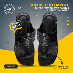 Art # 164 Kolhapuri Chappal / Sandal Handmade -Black – Gents